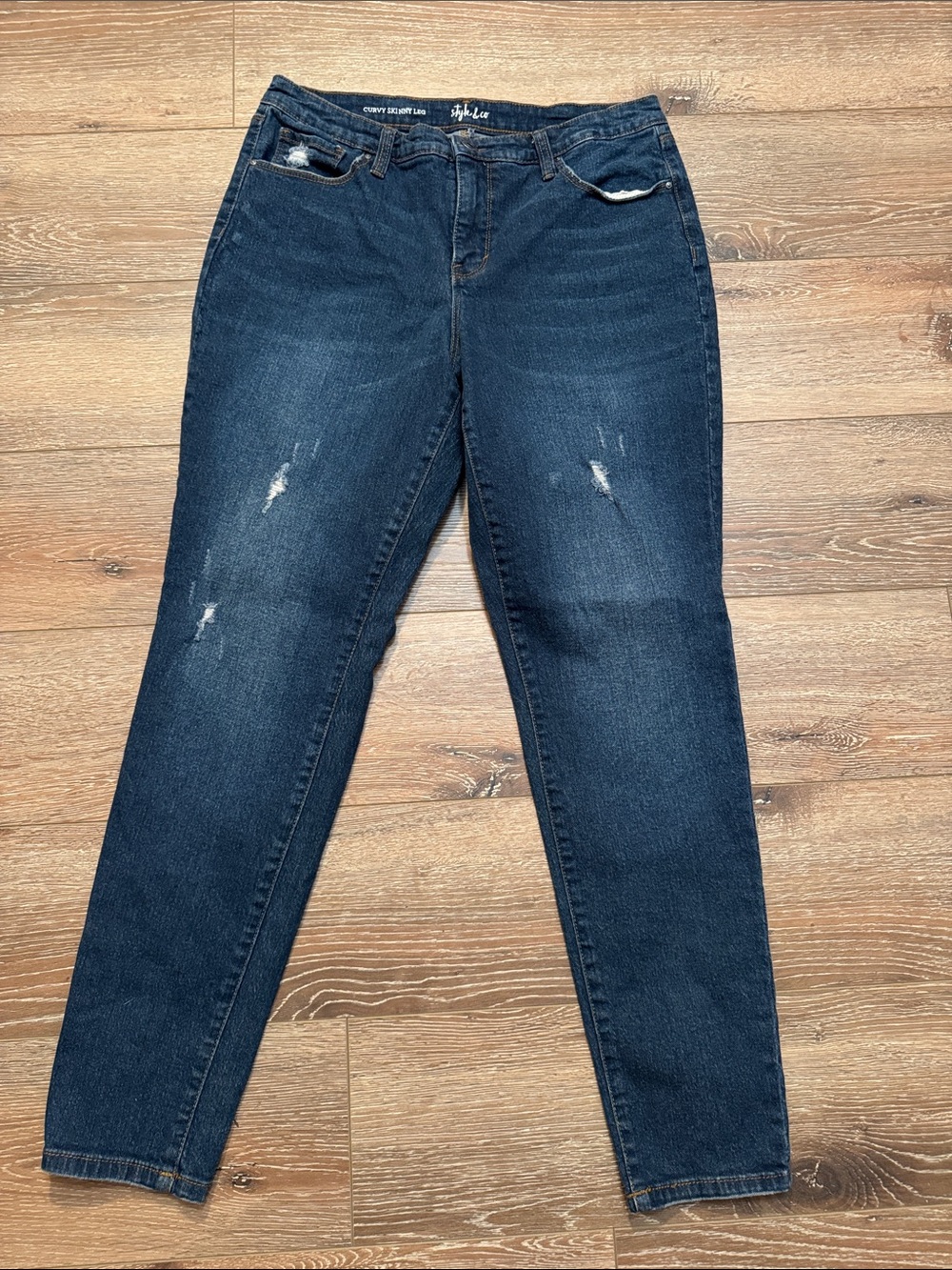 Style & Co. Dark Indigo Distressed Skinny Jeans